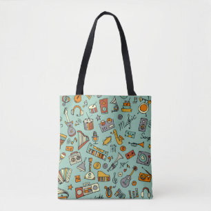 Music instruments sketch,seamless pattern tote bag