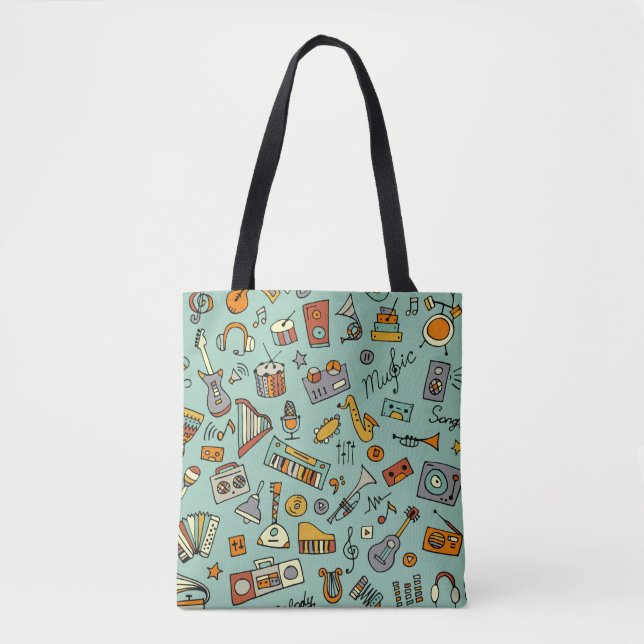 Music instruments sketch,seamless pattern tote bag (Front)