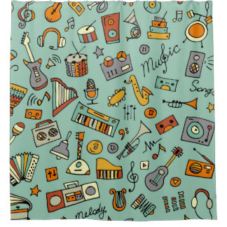 Music instruments, vintage sketch pattern.