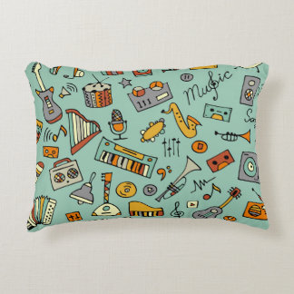 Music instruments, vintage sketch pattern. accent pillow