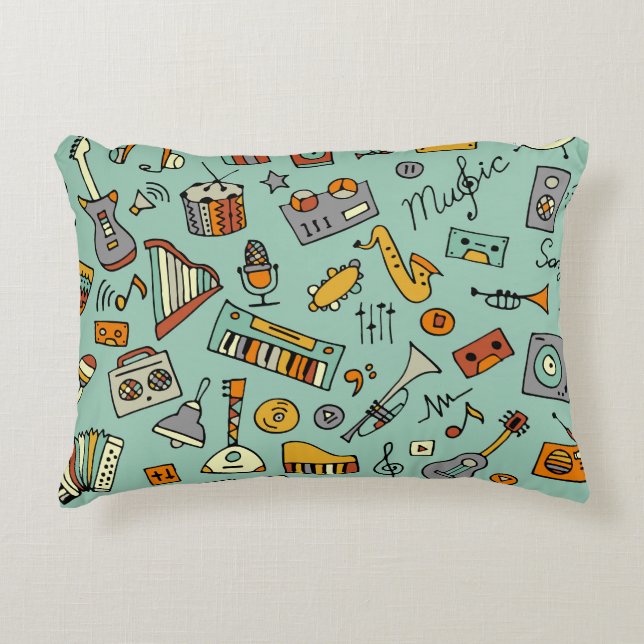Music instruments, vintage sketch pattern. accent pillow (Front)