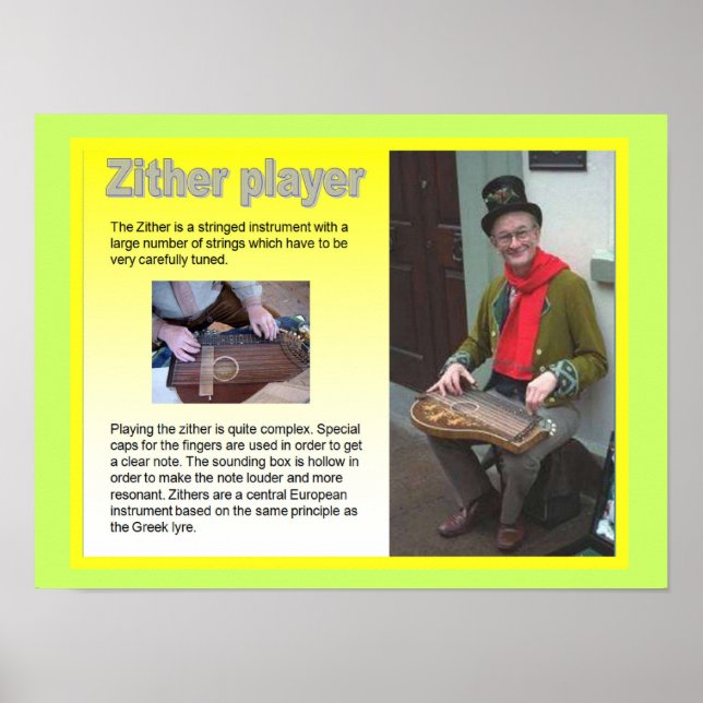 Music, instruments, Zither player Poster (Front)