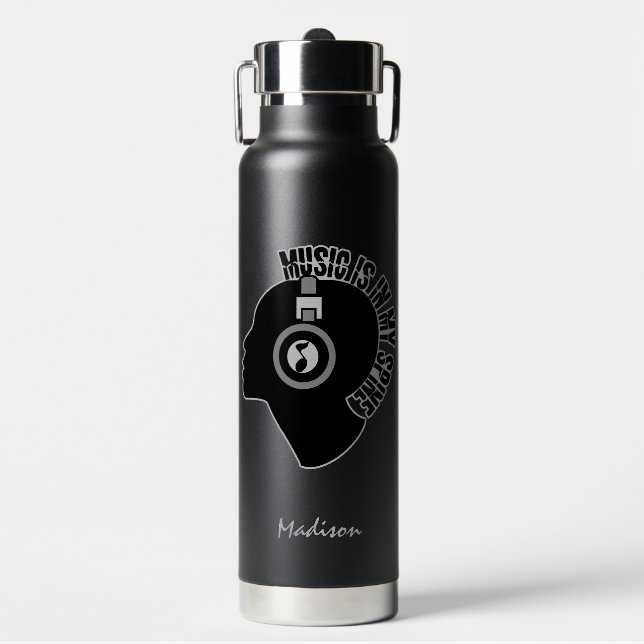 Music Is In My Spine custom name Water Bottle (Front)