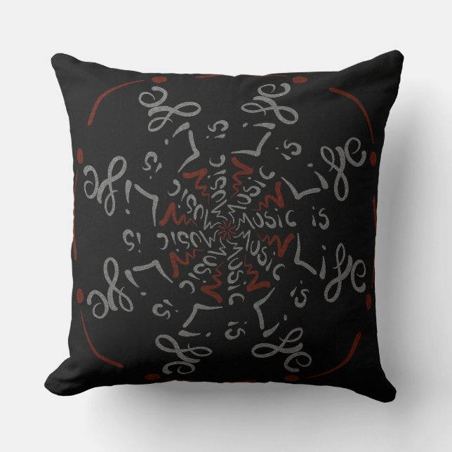 Music Is Life! Mandala Throw Pillow (Front)