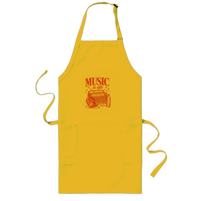 Music Is Life Vintage Design Long Apron (Front)
