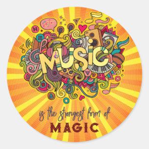 Music is Magic Customizable Quote Art Classic Round Sticker
