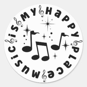 Music Is My Happy Place  Classic Round Sticker