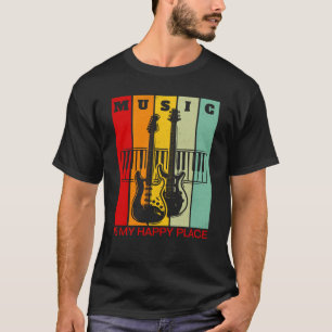Music is My Happy Place Music Guitar Keyboards Pia T-Shirt