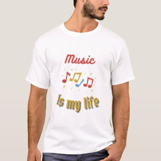 Music Is My Life – Vibrant Musical Notes Typograph T-Shirt