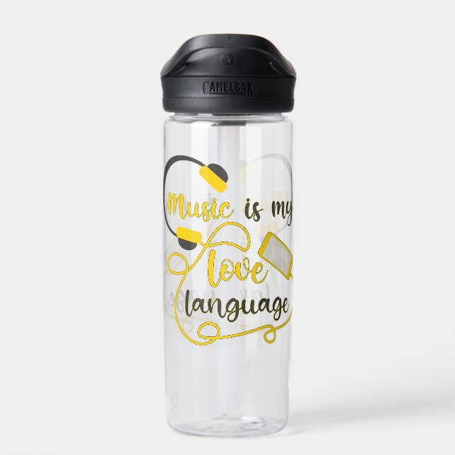Music is my love language romantic phrase water bottle (Back)