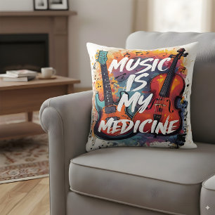 Music is my medicine throw pillow