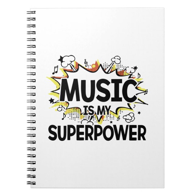 Music Is My Superpower Red and Yellow Notebook (Front)