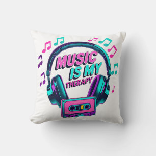 Music Is My Therapy – Retro Headphones Throw Pillow