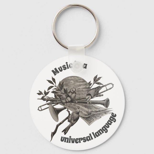 Music is Universal Birds and Musical Instruments Keychain (Front)