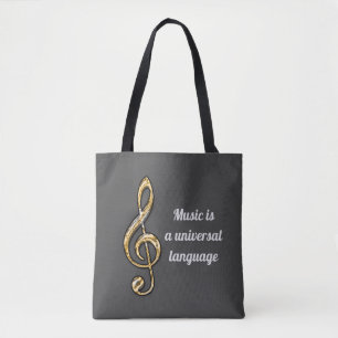 Music is Universal Gold Silver Clef Symbol Musical Tote Bag