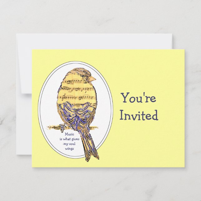 Music  is what gives my soul wings with Bird Invitation (Front)