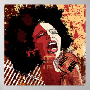 Music Jazz - afro american jazz singer on grunge b Poster
