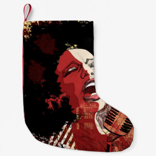 Music Jazz - afro american jazz singer on grunge b Small Christmas Stocking