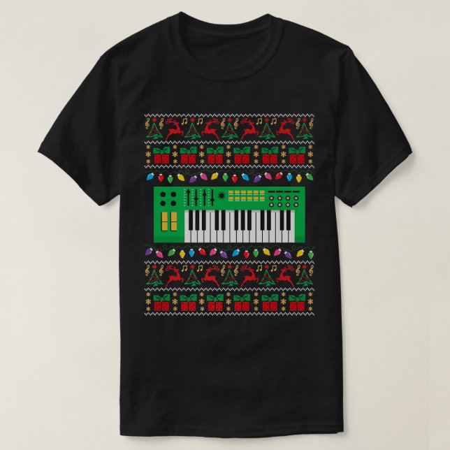 Music Keyboard Ugly Christmas Sweater Xmas Lights  (Design Front)