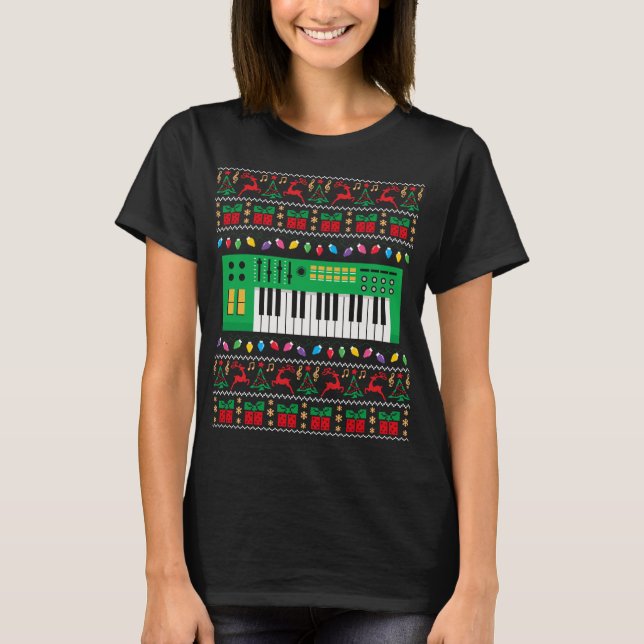 Music Keyboard Ugly Christmas Sweater Xmas Lights  (Front)