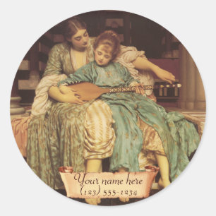 "Music Lesson" Pre-Raphaelite Bookplate Classic Round Sticker