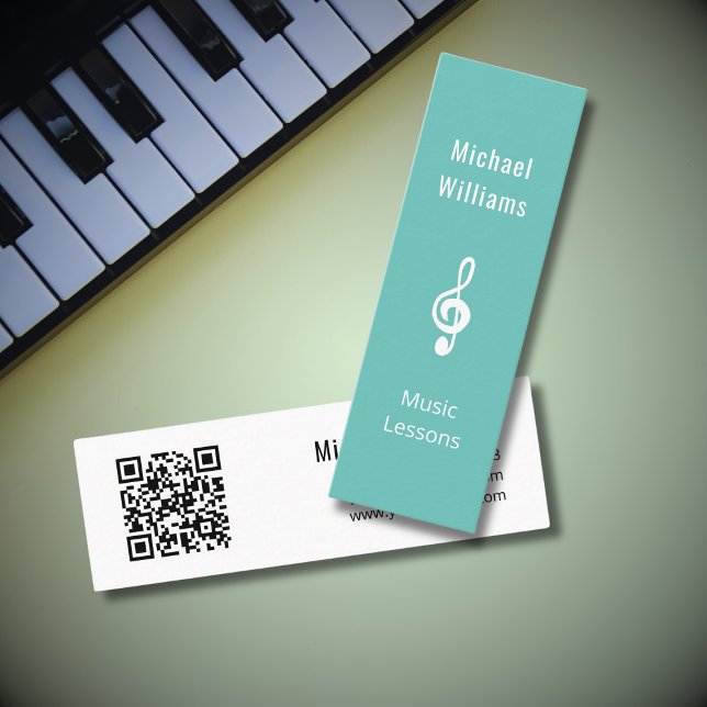 Music Lessons QR code Treble Clef Symbol Teal Mini Business Card (Creator Uploaded)