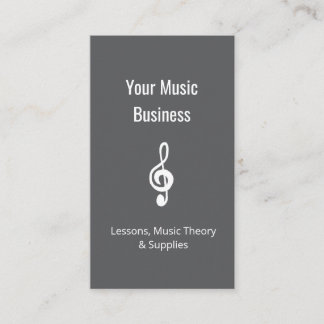 Music Lessons Simple Treble Clef QR code Grey  Business Card
