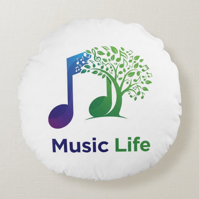 Music Life, features a vibrant  Round Pillow (Front)