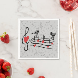 Music Love Birds on Grey Musical Notes Napkin
