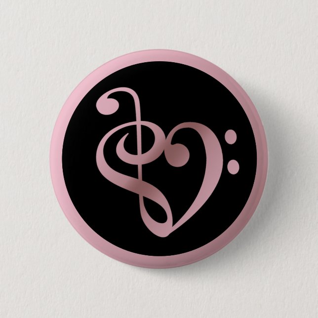 Music Love Heart Symbol Clef Notes in Rose Gold 2 Inch Round Button (Front)