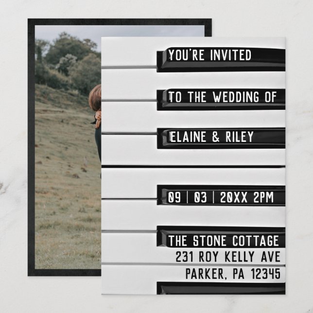 Music=Love Piano Keys Photo Wedding Invitation (Front/Back)