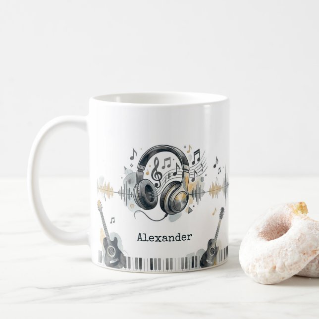 Music Lover Artist Watercolor Personalized Name Coffee Mug (With Donut)