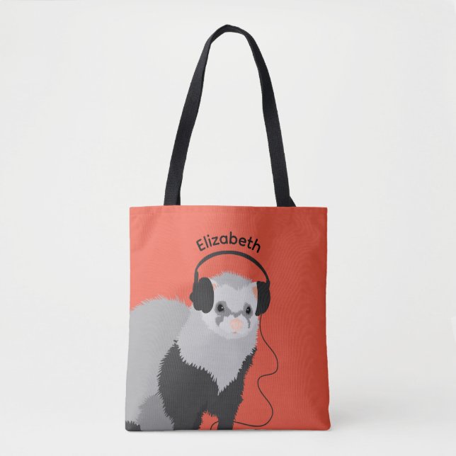 Music Lover Ferret Name Tote Bag (Front)