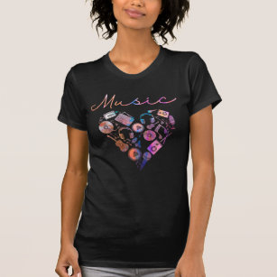 Music Lover Heart Guitar Musician Microphone T-Shirt