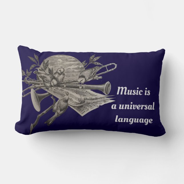 Music Lover Vintage Etching Band Instruments Lumbar Pillow (Front)
