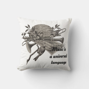 Music Lover Vintage Etching Band Instruments Throw Pillow