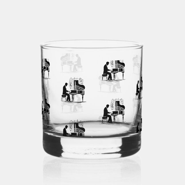 Music Lover's Piano Man Whiskey Bar /Drinkware Set Glass (Front)