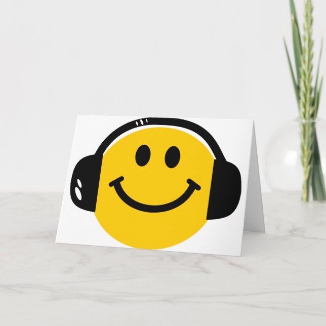 Music Loving Happy Face with Headphones Card (Front)