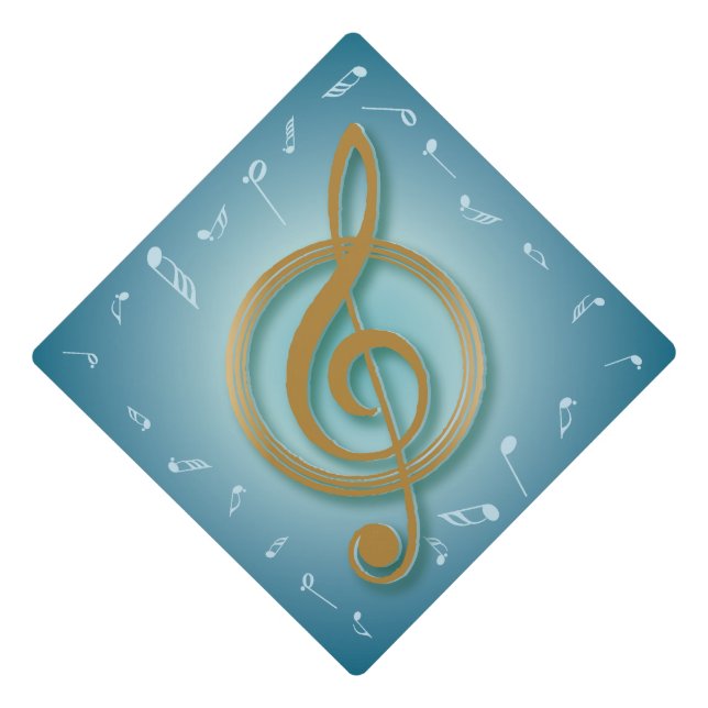 Music Major Notes Blue and Gold Graduation Cap Topper (Front)