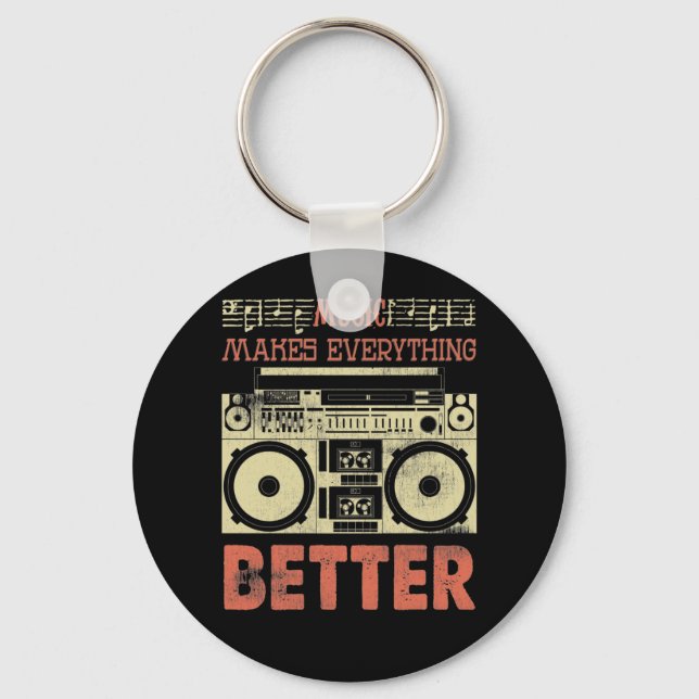 Music Makes Everything Better Old School Boom Box Keychain (Front)