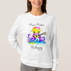 Music Makes Me Happy Octopus Playing Guitar T-Shirt