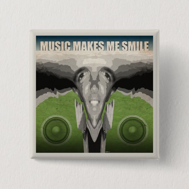 Music Makes Me Smile 2 Inch Square Button (Front)