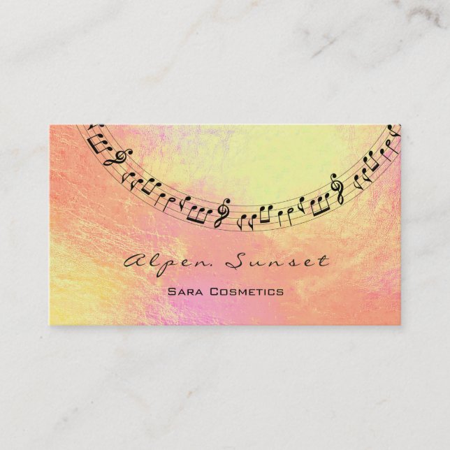 Music Makeup Lash Peach Rose Gold Metallic Sunset Business Card (Front)