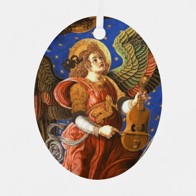 MUSIC MAKING ANGEL WITH A VIELLE Christmas Metal Ornament (Front)