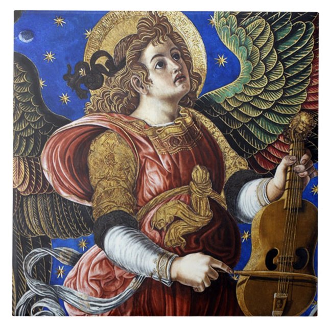 MUSIC MAKING ANGEL WITH A VIELLE Christmas Tile (Front)