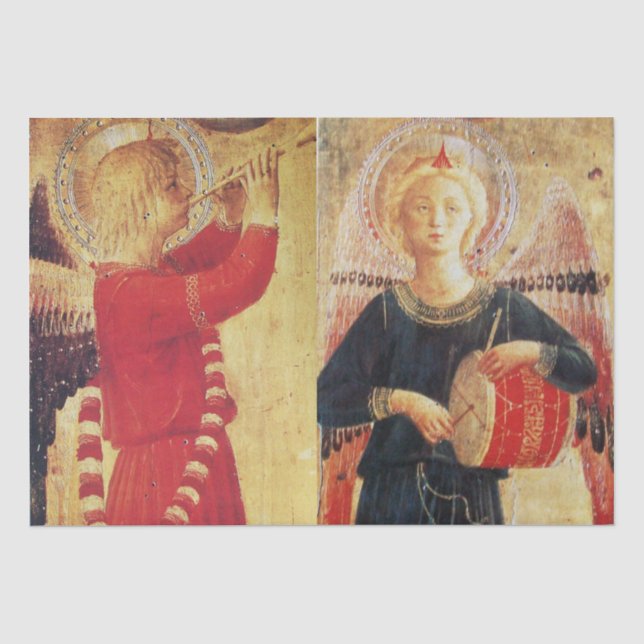 MUSIC MAKING ANGELS IN RED AND GOLD Christmas Tissue Paper (Front)