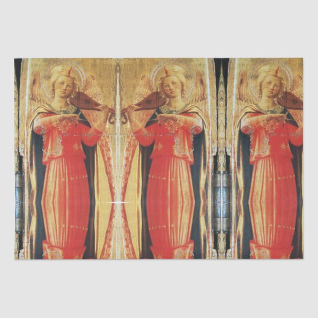 MUSIC MAKING ANGELS IN RED AND GOLD Christmas Tissue Paper (Front)