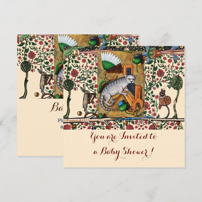 MUSIC MAKING ANIMALA CAT PLAYING ORGAN Baby Shower Invitation (Front/Back)