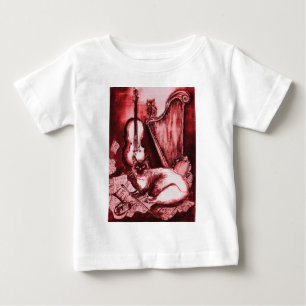MUSIC MAKING CAT,OWL,Musical Instruments Red White Baby T-Shirt