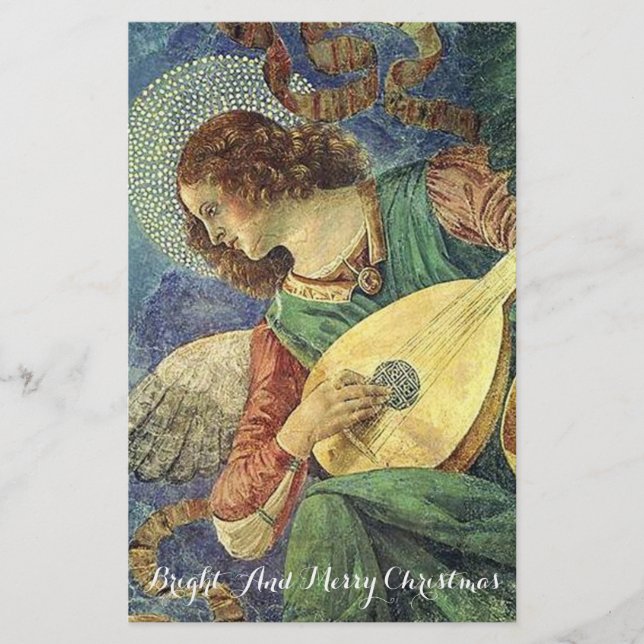 MUSIC MAKING CHRISTMAS ANGEL Lute Player Stationery (Front)